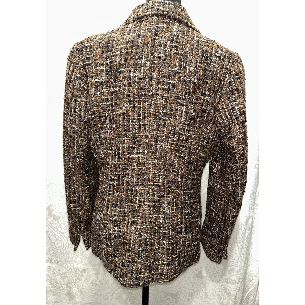 Coldwater Creek Women's Jacket 12 Brown Ribbon Weave Blazer And Mock Neck LS - Picture 8 of 12